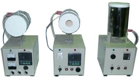(Left) thyristor-spec tubular type, (center) SSR-spec pot type, (right) SSR specification